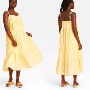 The Nines by Hatch Maternity Yellow‎ Midi Tiered Adjustable Dress l large